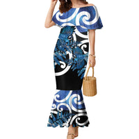 Piwakawaka New Zealand Matariki Family Matching Mermaid Dress and Hawaiian Shirt Maori New Year Silver Fern Blue Galaxy