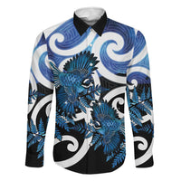 Piwakawaka New Zealand Matariki Family Matching Off Shoulder Short Dress and Hawaiian Shirt Maori New Year Silver Fern Blue Galaxy