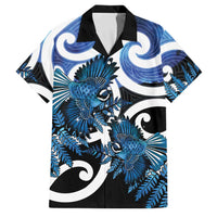 Piwakawaka New Zealand Matariki Family Matching Short Sleeve Bodycon Dress and Hawaiian Shirt Maori New Year Silver Fern Blue Galaxy
