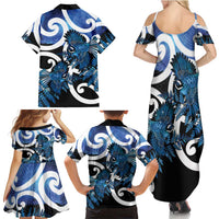 Piwakawaka New Zealand Matariki Family Matching Summer Maxi Dress and Hawaiian Shirt Maori New Year Silver Fern Blue Galaxy