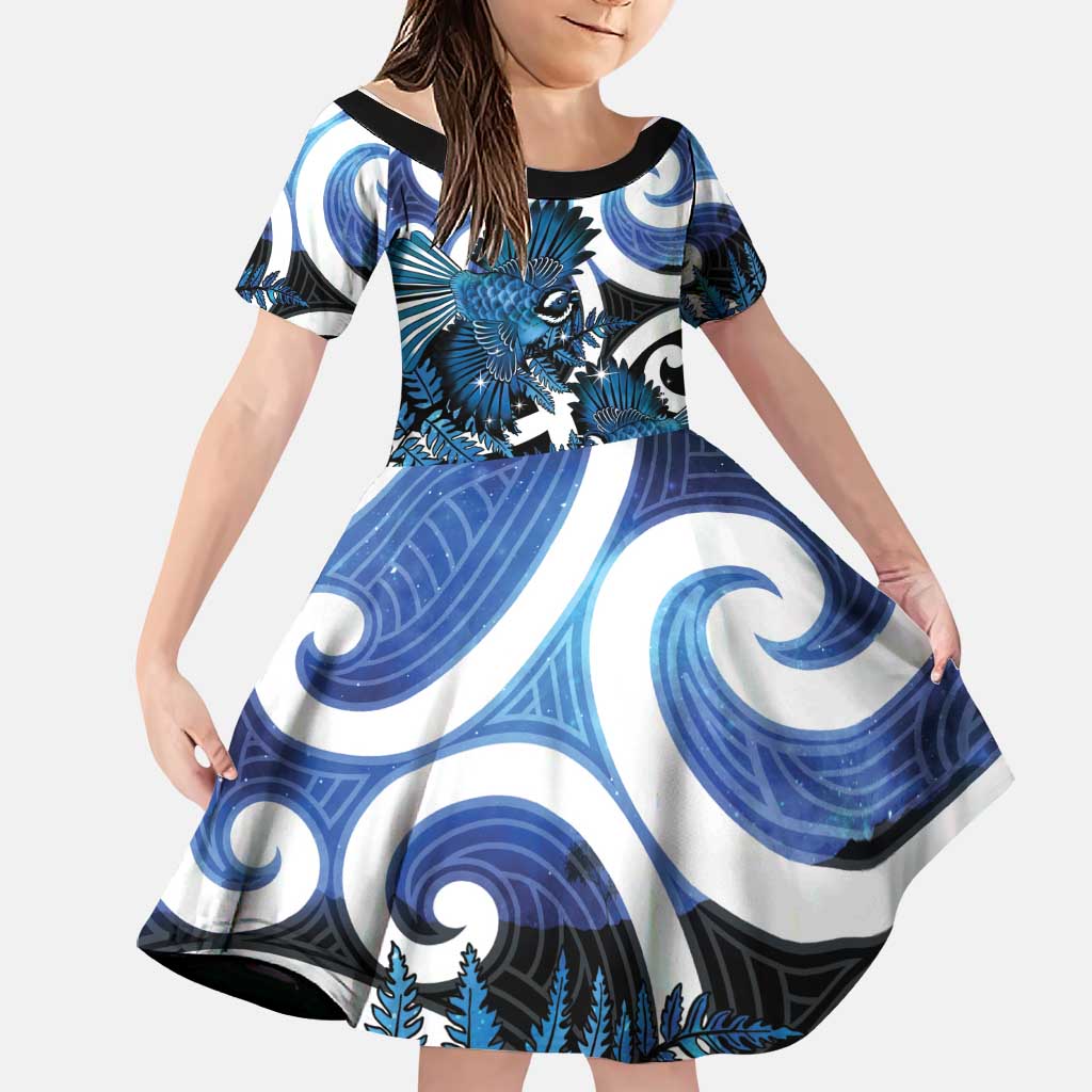 Piwakawaka New Zealand Matariki Family Matching Tank Maxi Dress and Hawaiian Shirt Maori New Year Silver Fern Blue Galaxy