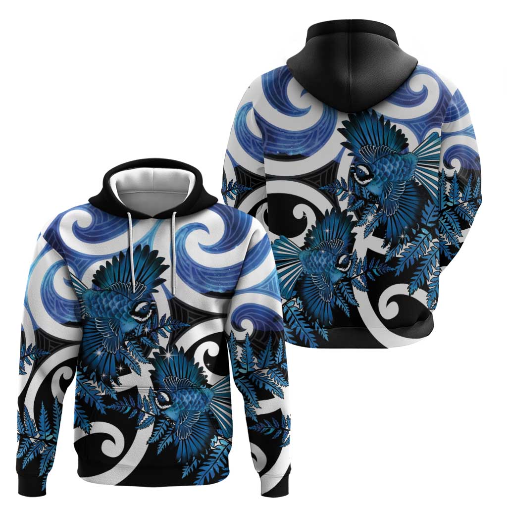 Piwakawaka New Zealand Matariki Hoodie Maori New Year Silver Fern Blue Galaxy