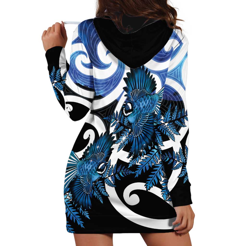 Piwakawaka New Zealand Matariki Hoodie Dress Maori New Year Silver Fern Blue Galaxy