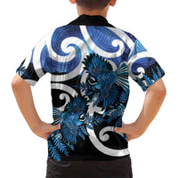Piwakawaka New Zealand Matariki Kid Hawaiian Shirt Maori New Year Silver Fern Blue Galaxy