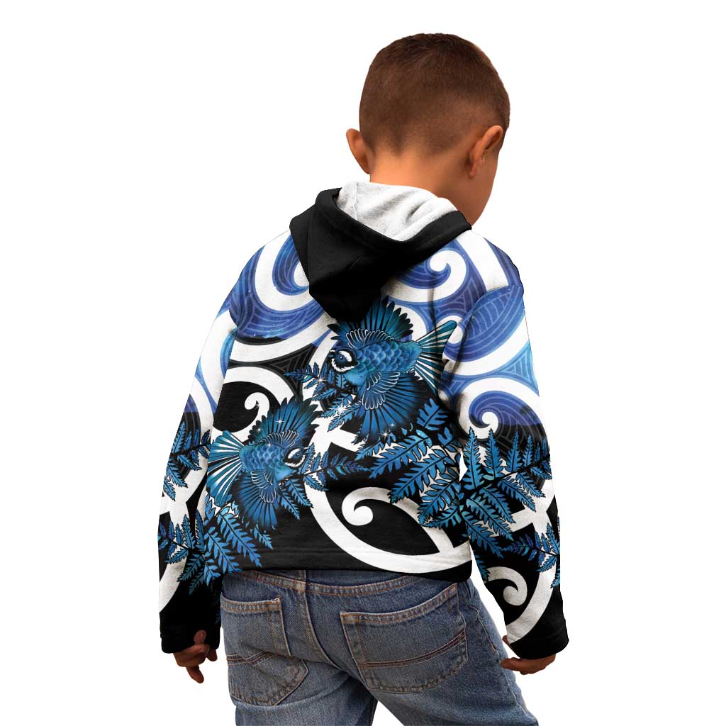Piwakawaka New Zealand Matariki Kid Hoodie Maori New Year Silver Fern Blue Galaxy