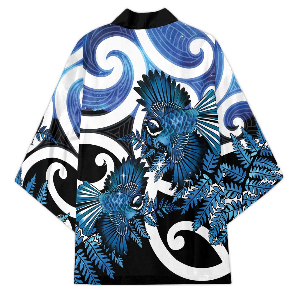 Piwakawaka New Zealand Matariki Kimono Maori New Year Silver Fern Blue Galaxy