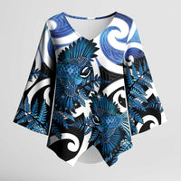 Piwakawaka New Zealand Matariki Kimono Sleeve Blouse Maori New Year Silver Fern Blue Galaxy