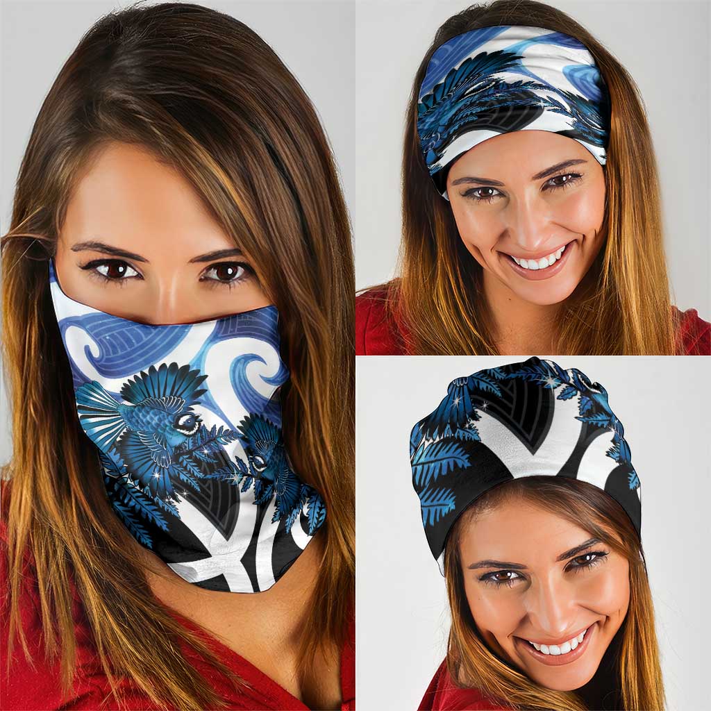 Piwakawaka New Zealand Matariki Neck Gaiter Maori New Year Silver Fern Blue Galaxy