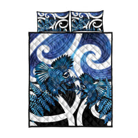 Piwakawaka New Zealand Matariki Quilt Bed Set Maori New Year Silver Fern Blue Galaxy