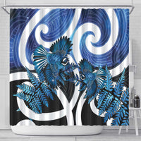 Piwakawaka New Zealand Matariki Shower Curtain Maori New Year Silver Fern Blue Galaxy