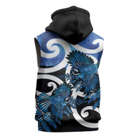 Piwakawaka New Zealand Matariki Sleeveless Hoodie Maori New Year Silver Fern Blue Galaxy