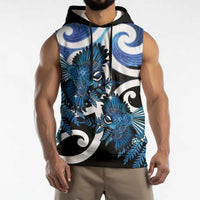 Piwakawaka New Zealand Matariki Sleeveless Hoodie Maori New Year Silver Fern Blue Galaxy