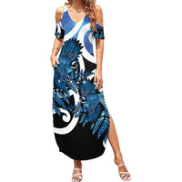 Piwakawaka New Zealand Matariki Summer Maxi Dress Maori New Year Silver Fern Blue Galaxy