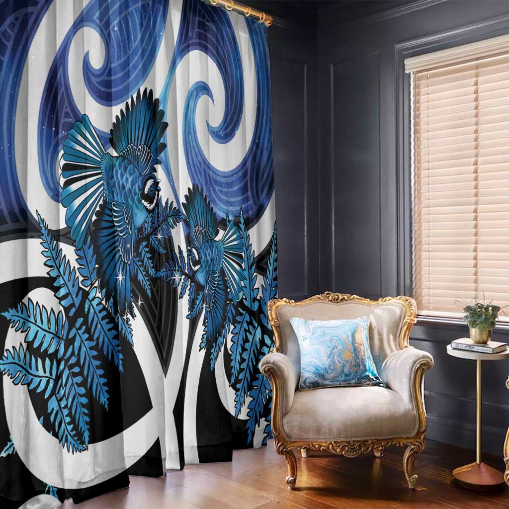 Piwakawaka New Zealand Matariki Window Curtain Maori New Year Silver Fern Blue Galaxy