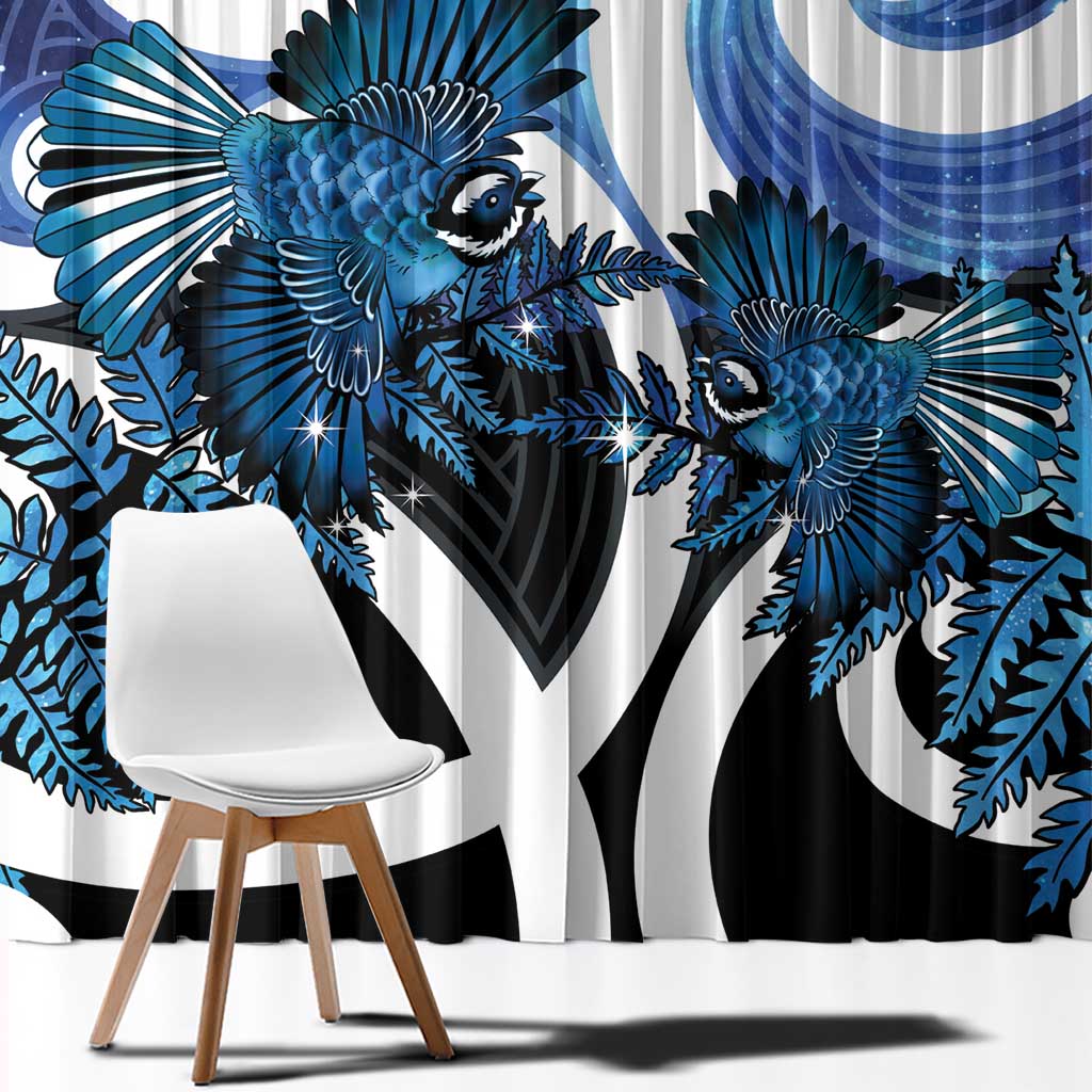 Piwakawaka New Zealand Matariki Window Curtain Maori New Year Silver Fern Blue Galaxy