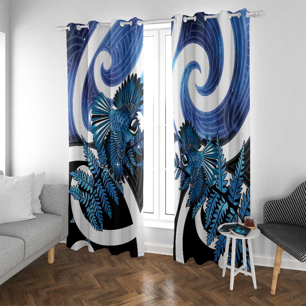 Piwakawaka New Zealand Matariki Window Curtain Maori New Year Silver Fern Blue Galaxy