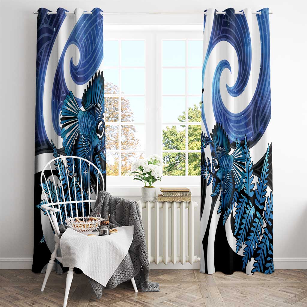Piwakawaka New Zealand Matariki Window Curtain Maori New Year Silver Fern Blue Galaxy
