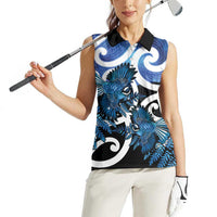 Piwakawaka New Zealand Matariki Women Sleeveless Polo Shirt Maori New Year Silver Fern Blue Galaxy