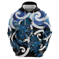 Piwakawaka New Zealand Matariki Zip Hoodie Maori New Year Silver Fern Blue Galaxy