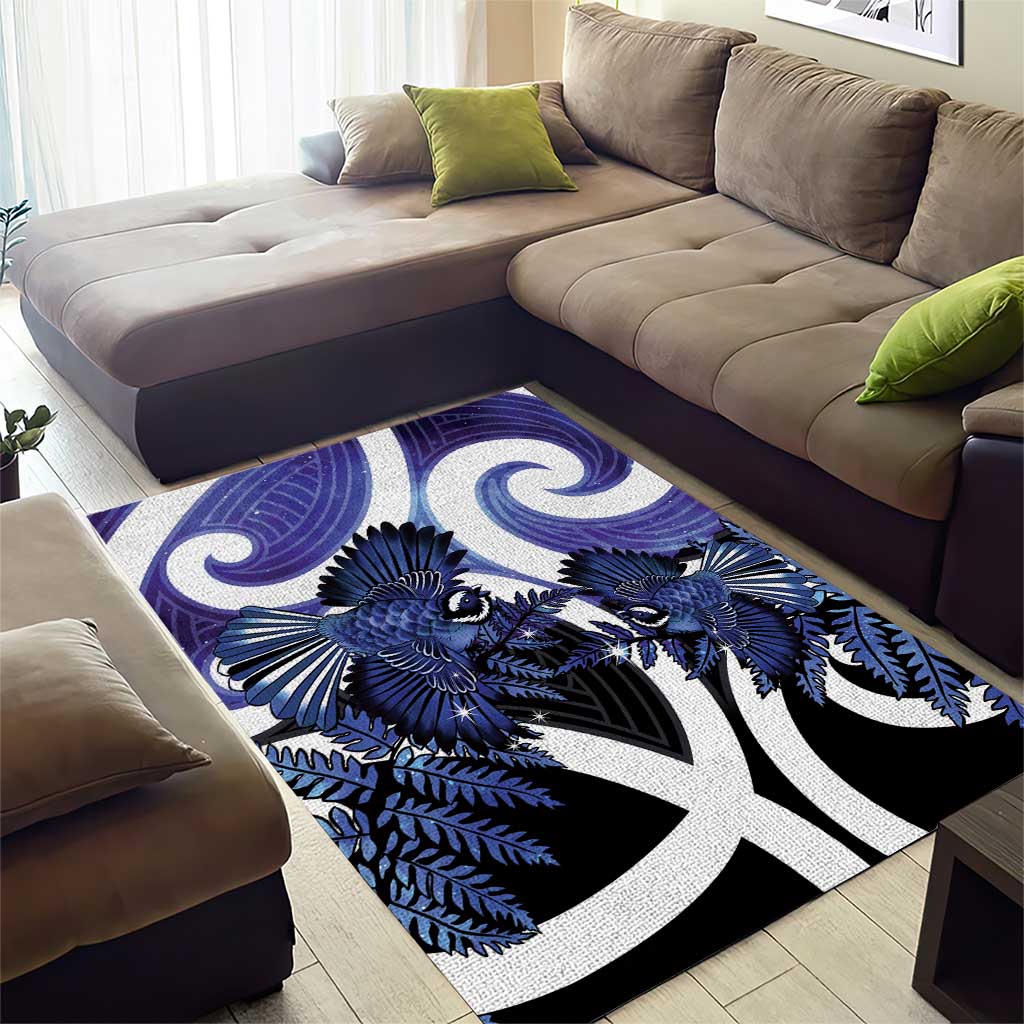 Piwakawaka New Zealand Matariki Area Rug Maori New Year Silver Fern Purple Galaxy