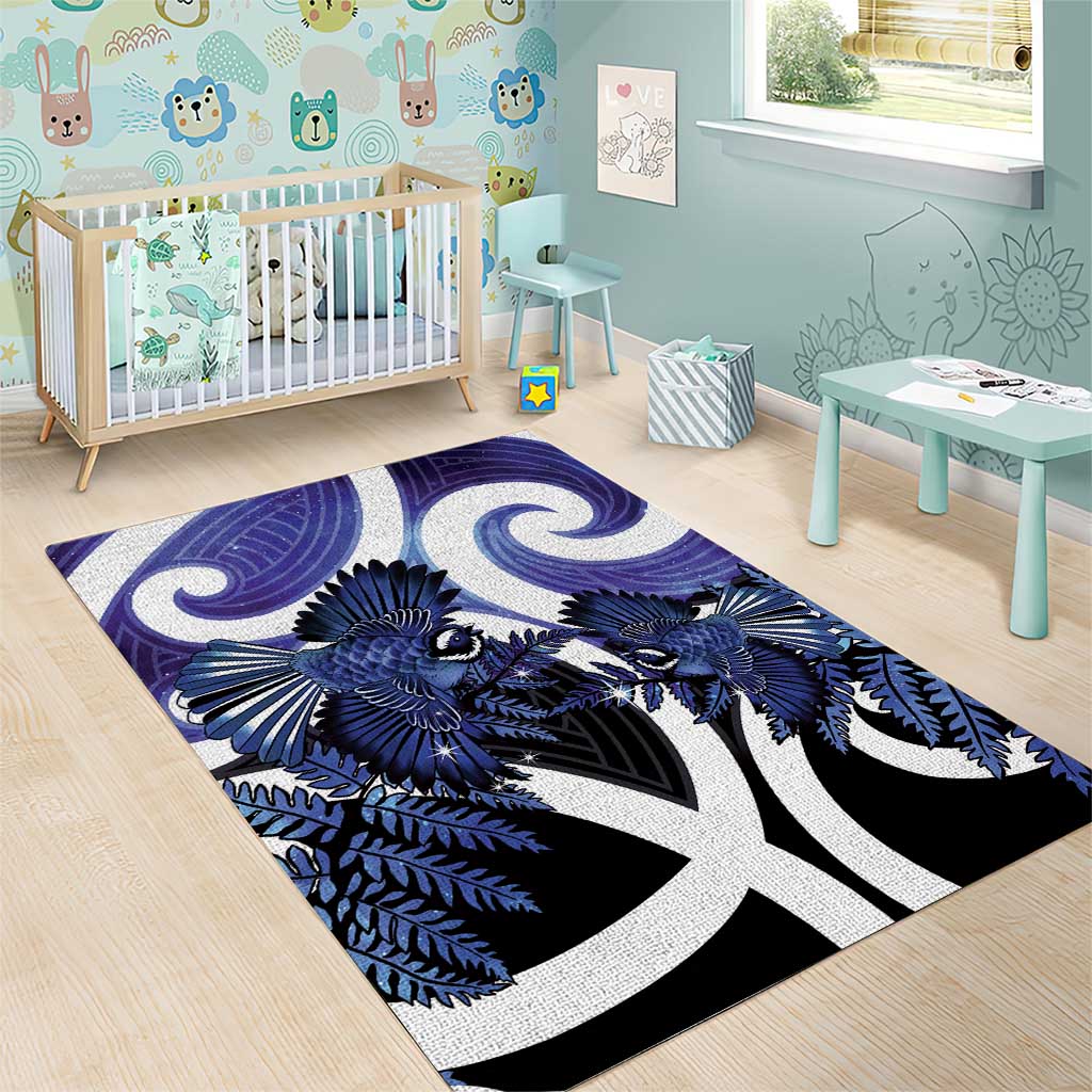 Piwakawaka New Zealand Matariki Area Rug Maori New Year Silver Fern Purple Galaxy