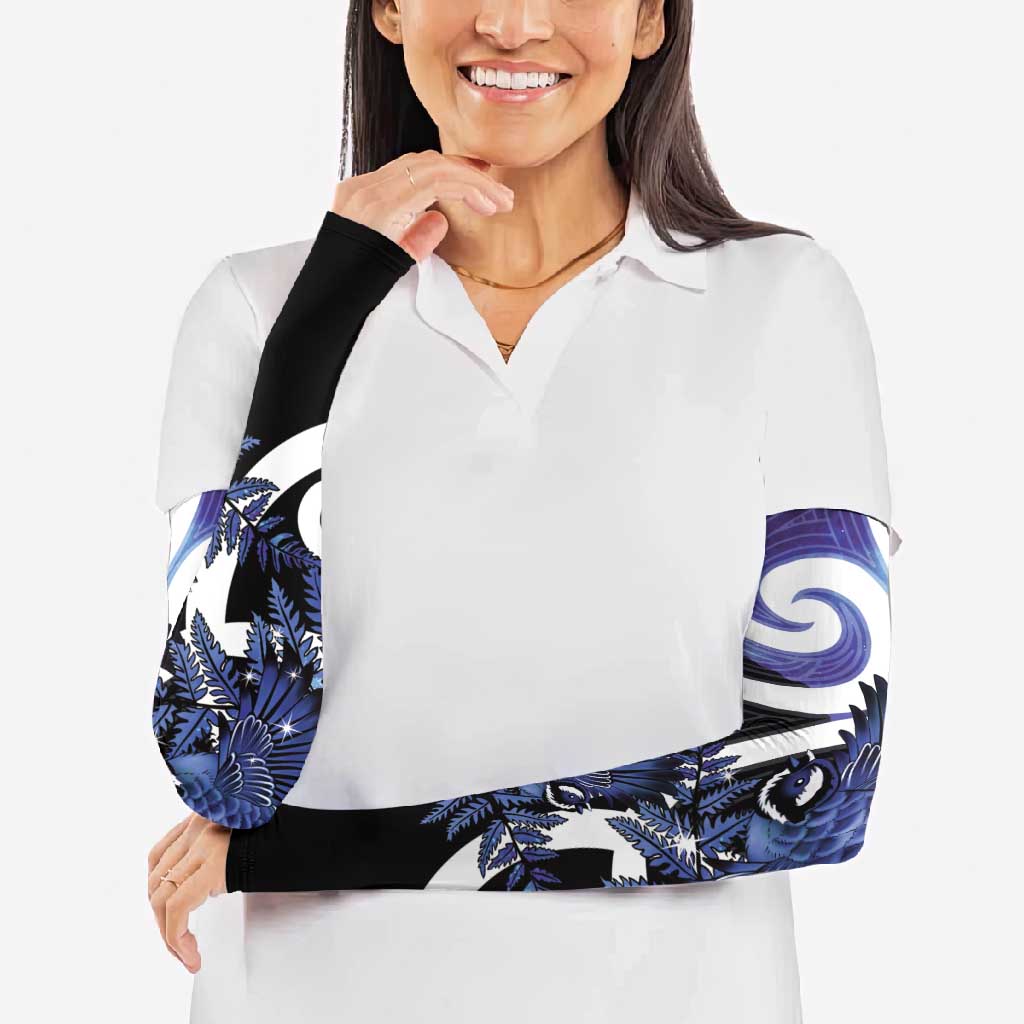Piwakawaka New Zealand Matariki Arm Sleeves Maori New Year Silver Fern Purple Galaxy