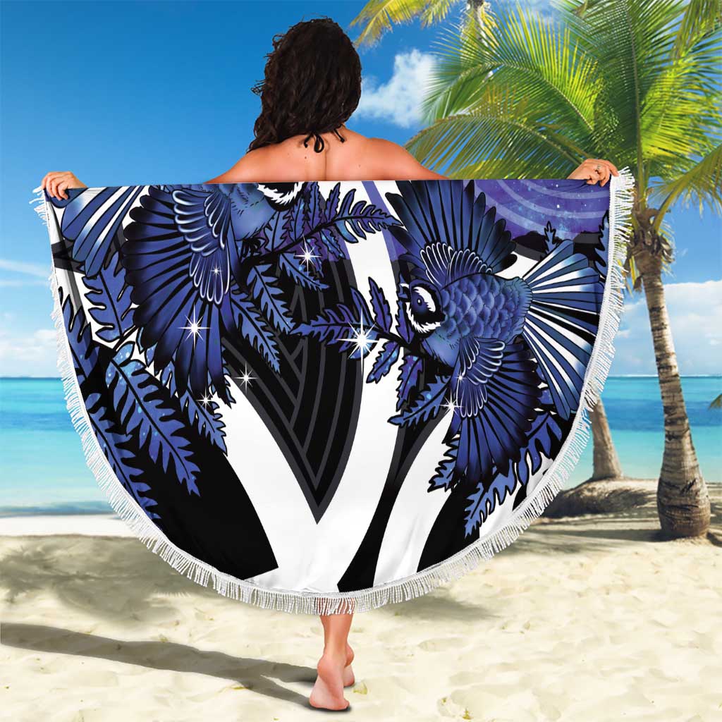 Piwakawaka New Zealand Matariki Beach Blanket Maori New Year Silver Fern Purple Galaxy