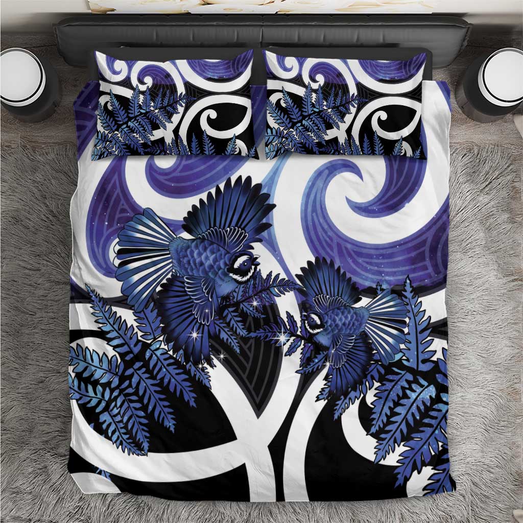 Piwakawaka New Zealand Matariki Bedding Set Maori New Year Silver Fern Purple Galaxy