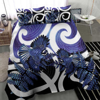 Piwakawaka New Zealand Matariki Bedding Set Maori New Year Silver Fern Purple Galaxy