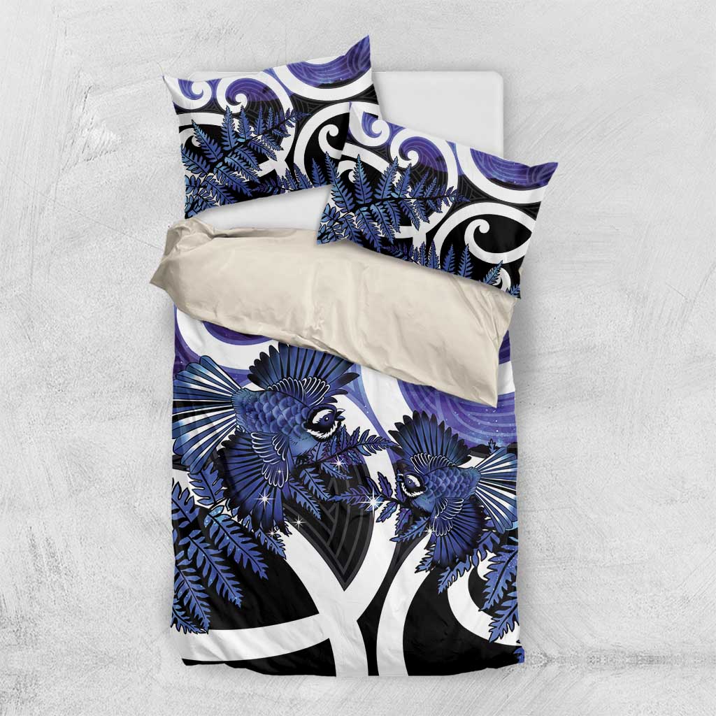 Piwakawaka New Zealand Matariki Bedding Set Maori New Year Silver Fern Purple Galaxy