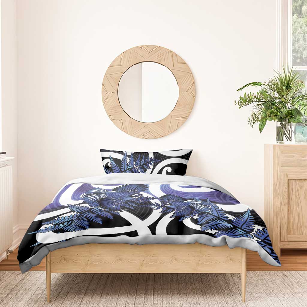 Piwakawaka New Zealand Matariki Bedding Set Maori New Year Silver Fern Purple Galaxy