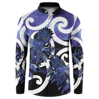 Piwakawaka New Zealand Matariki Button Sweatshirt Maori New Year Silver Fern Purple Galaxy