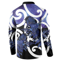Piwakawaka New Zealand Matariki Button Sweatshirt Maori New Year Silver Fern Purple Galaxy