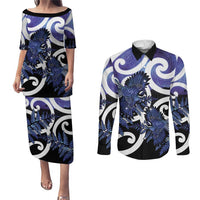 Piwakawaka New Zealand Matariki Couples Matching Puletasi and Long Sleeve Button Shirt Maori New Year Silver Fern Purple Galaxy
