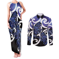 Piwakawaka New Zealand Matariki Couples Matching Tank Maxi Dress and Long Sleeve Button Shirt Maori New Year Silver Fern Purple Galaxy