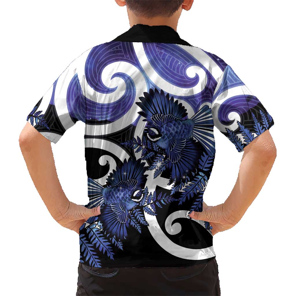 Piwakawaka New Zealand Matariki Family Matching Long Sleeve Bodycon Dress and Hawaiian Shirt Maori New Year Silver Fern Purple Galaxy