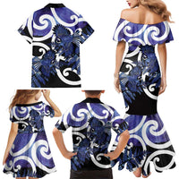 Piwakawaka New Zealand Matariki Family Matching Mermaid Dress and Hawaiian Shirt Maori New Year Silver Fern Purple Galaxy