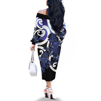 Piwakawaka New Zealand Matariki Family Matching Off The Shoulder Long Sleeve Dress and Hawaiian Shirt Maori New Year Silver Fern Purple Galaxy