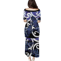 Piwakawaka New Zealand Matariki Family Matching Puletasi and Hawaiian Shirt Maori New Year Silver Fern Purple Galaxy