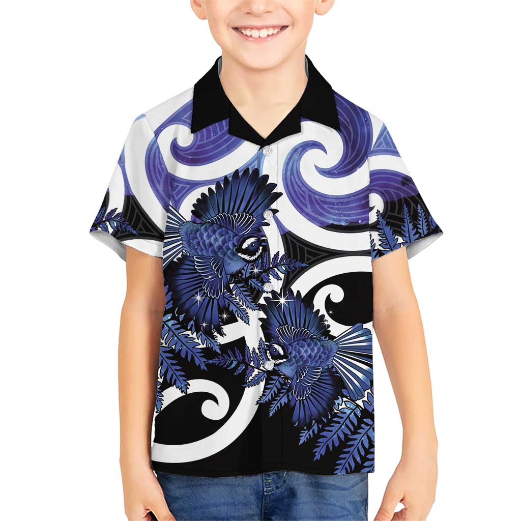 Piwakawaka New Zealand Matariki Family Matching Puletasi and Hawaiian Shirt Maori New Year Silver Fern Purple Galaxy