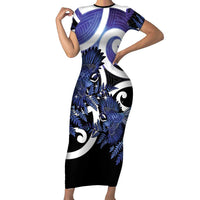 Piwakawaka New Zealand Matariki Family Matching Short Sleeve Bodycon Dress and Hawaiian Shirt Maori New Year Silver Fern Purple Galaxy