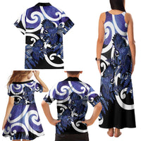 Piwakawaka New Zealand Matariki Family Matching Tank Maxi Dress and Hawaiian Shirt Maori New Year Silver Fern Purple Galaxy