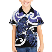 Piwakawaka New Zealand Matariki Kid Hawaiian Shirt Maori New Year Silver Fern Purple Galaxy