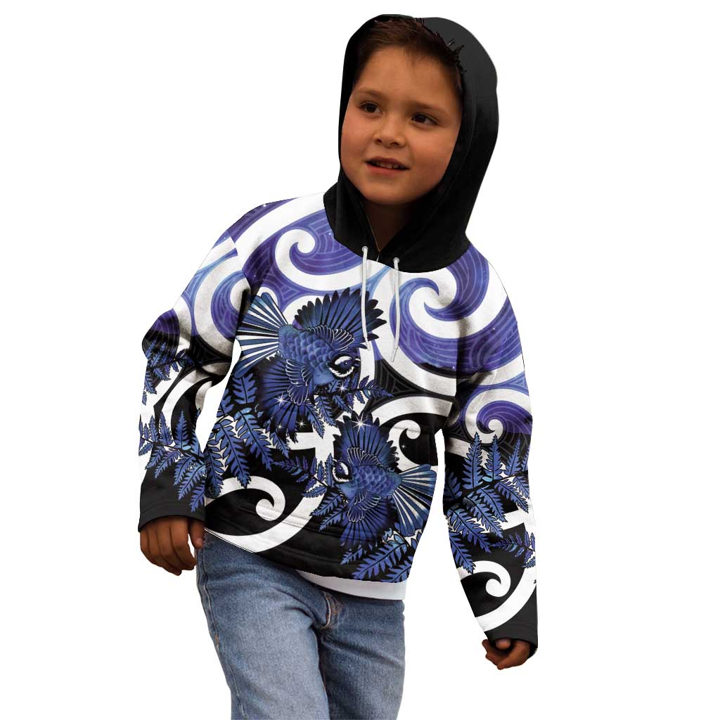 Piwakawaka New Zealand Matariki Kid Hoodie Maori New Year Silver Fern Purple Galaxy