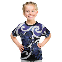 Piwakawaka New Zealand Matariki Kid T Shirt Maori New Year Silver Fern Purple Galaxy