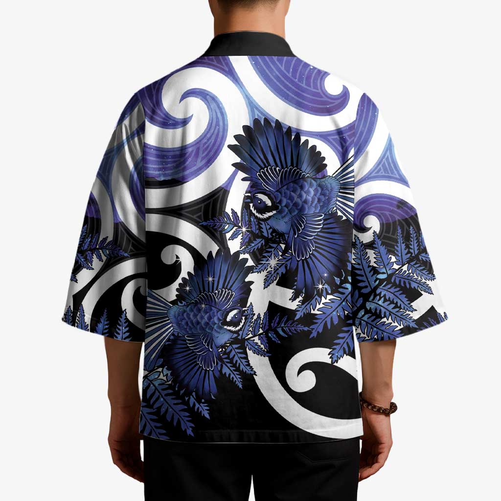 Piwakawaka New Zealand Matariki Kimono Maori New Year Silver Fern Purple Galaxy