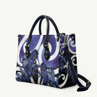 Piwakawaka New Zealand Matariki Leather Bag Maori New Year Silver Fern Purple Galaxy