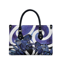 Piwakawaka New Zealand Matariki Leather Bag Maori New Year Silver Fern Purple Galaxy