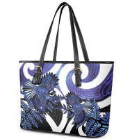 Piwakawaka New Zealand Matariki Leather Tote Bag Maori New Year Silver Fern Purple Galaxy
