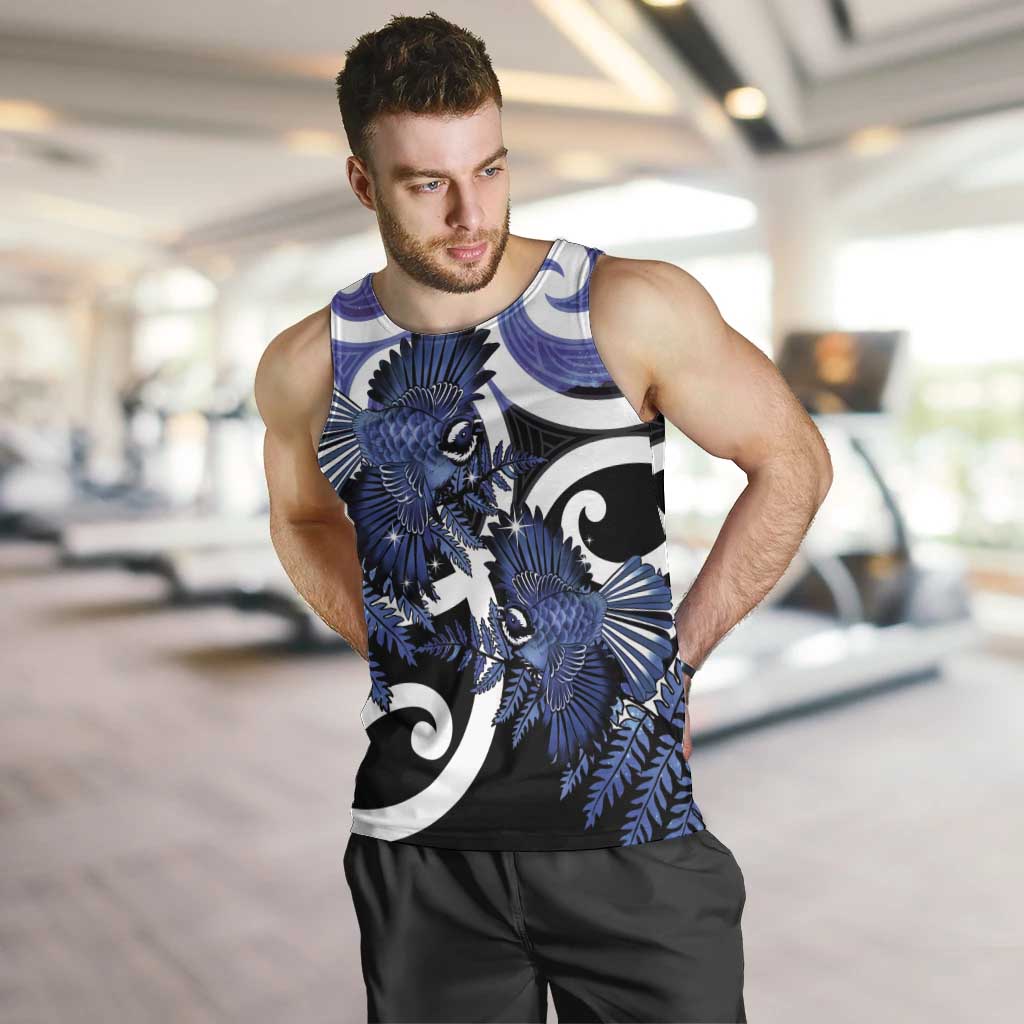 Piwakawaka New Zealand Matariki Men Tank Top Maori New Year Silver Fern Purple Galaxy